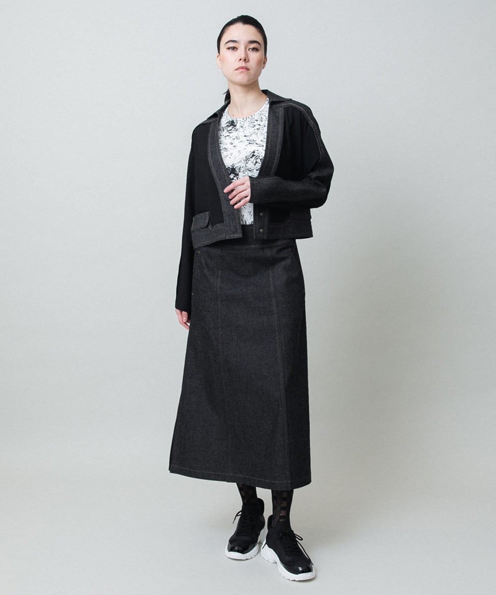 異素材ドッキングAラインスカート /洗える