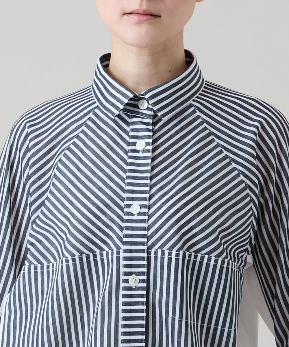 トリコットストライプデザインブラウス/洗える