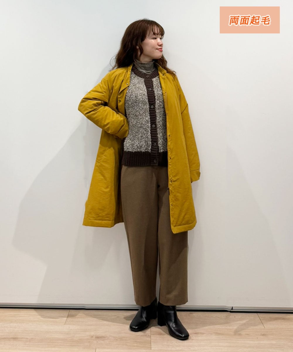 両面起毛でなめらかで温かみある風合いに