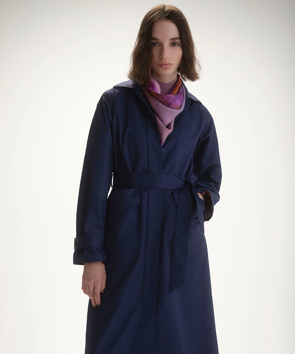 Long coat × silk scarf