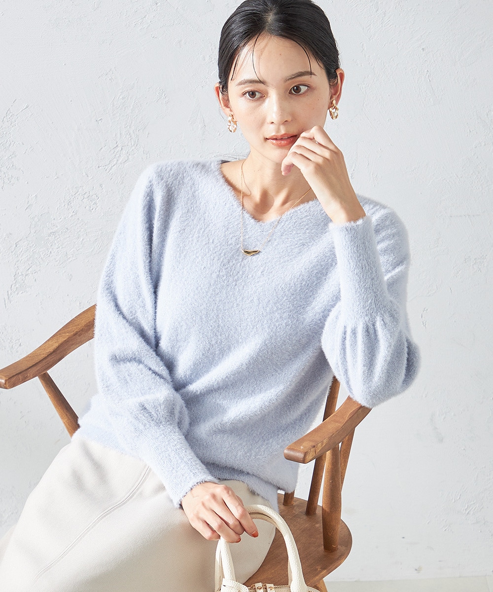 ヘアリーラメVネックニット