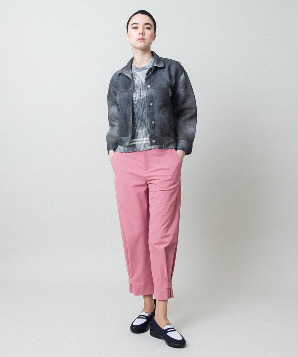 デニム風ロゴプリントプリーツプルオーバー/洗える