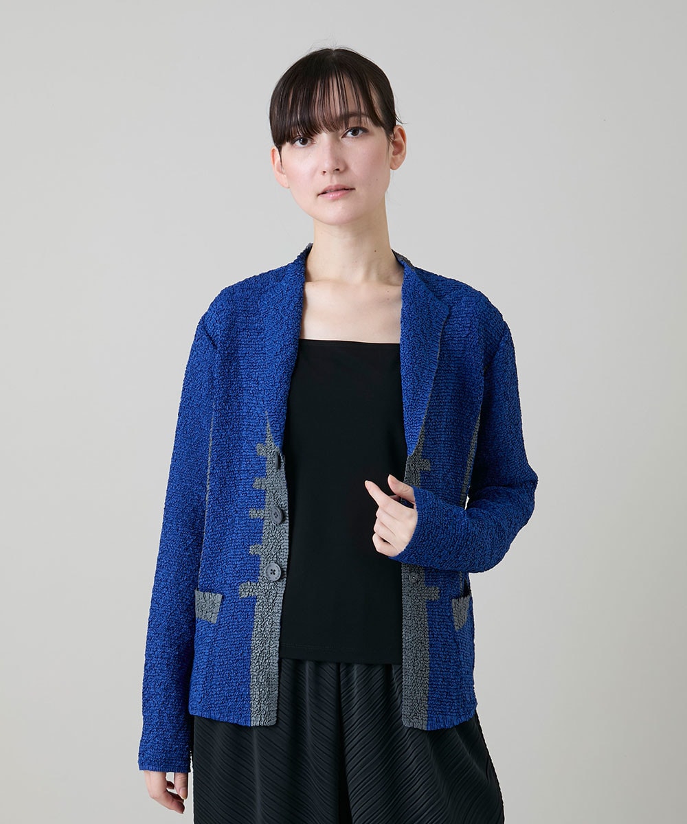 プリーツバイカラージャケット /洗える