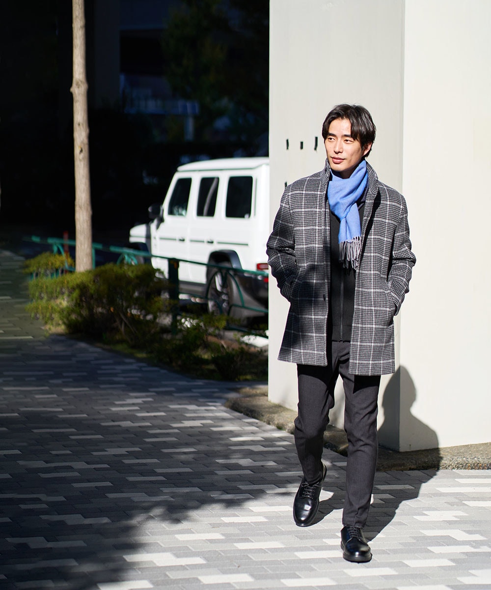 ウールライトビーバーチェックスタンドカラージャケット