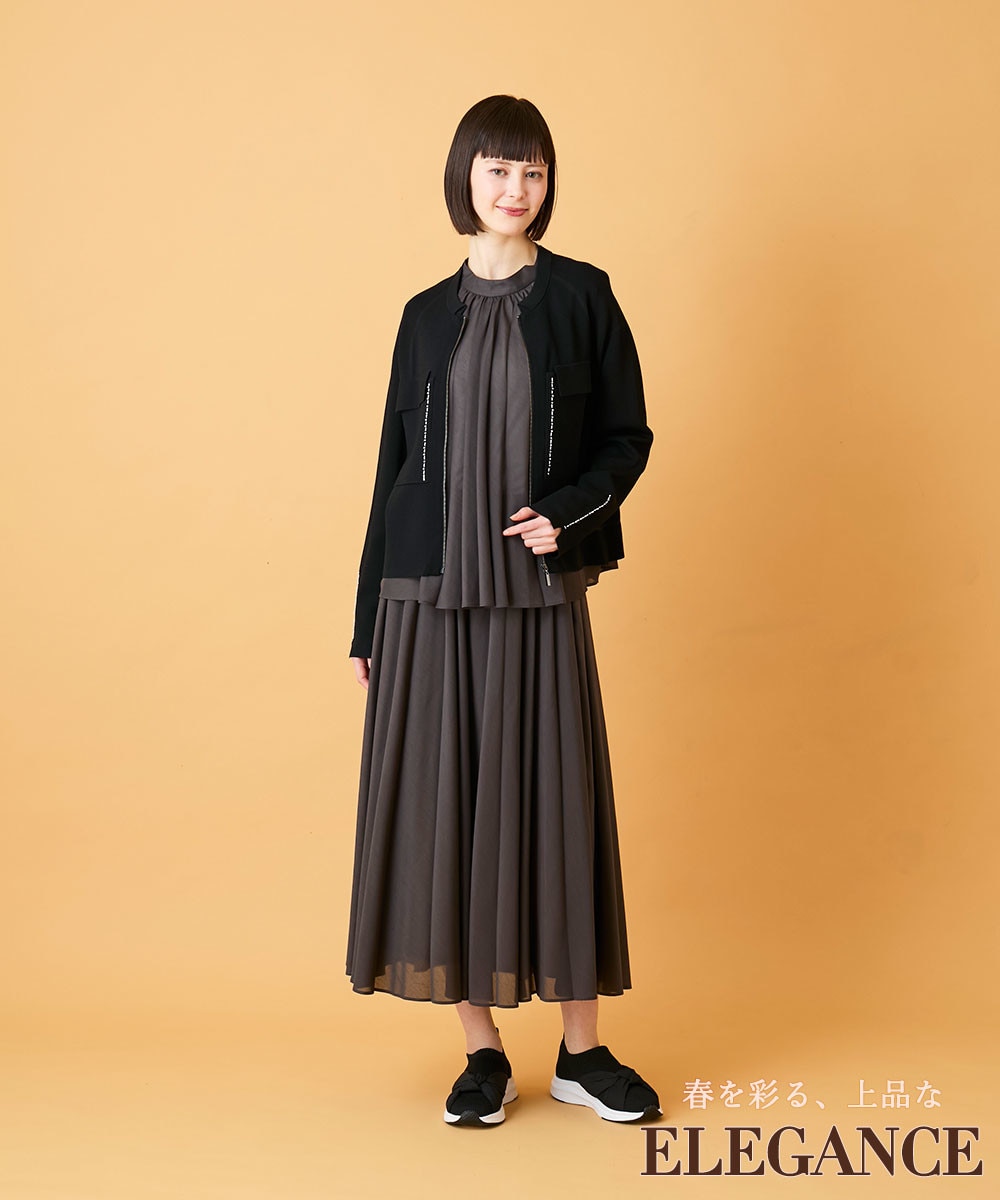 BLACKカーディガン＆ブラウンスカートセットアップ