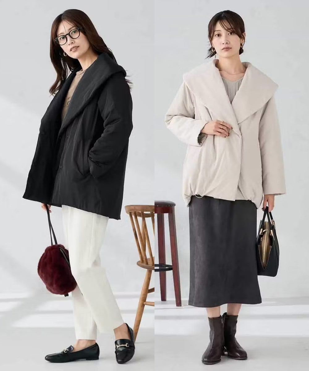 ショールカラー中綿コート