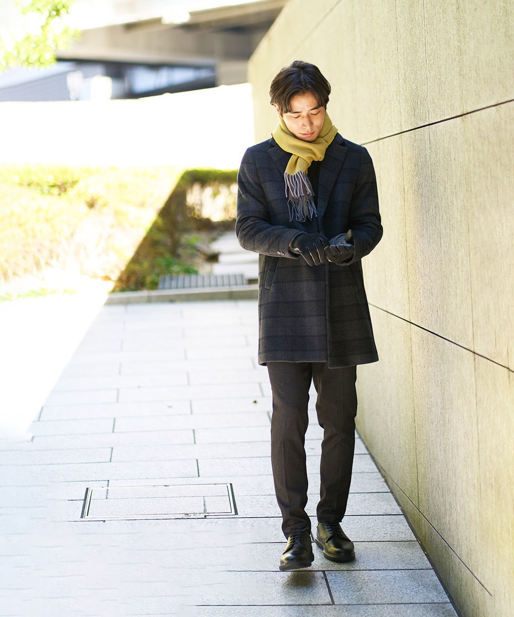 ウールライトビーバーチェックチェスターコート