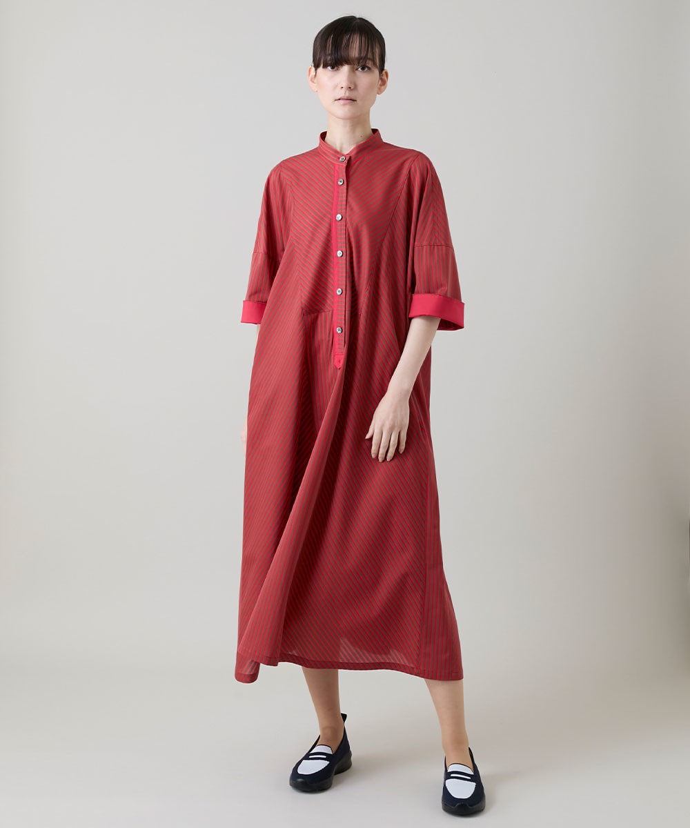 トリコットストライプ切り替えデザインワンピース /洗える