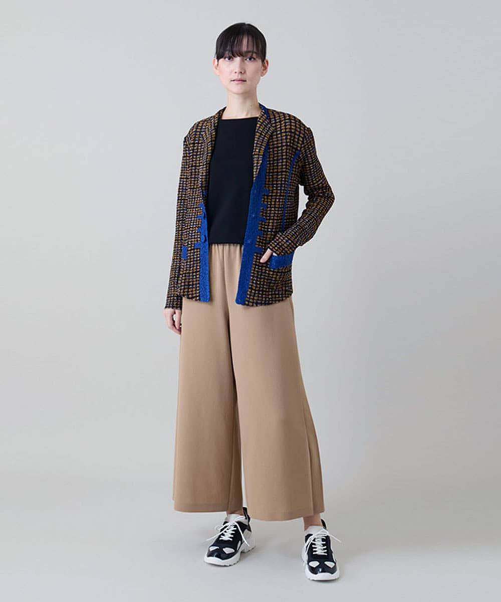 プリーツ幾何学柄バイカラージャケット /洗える