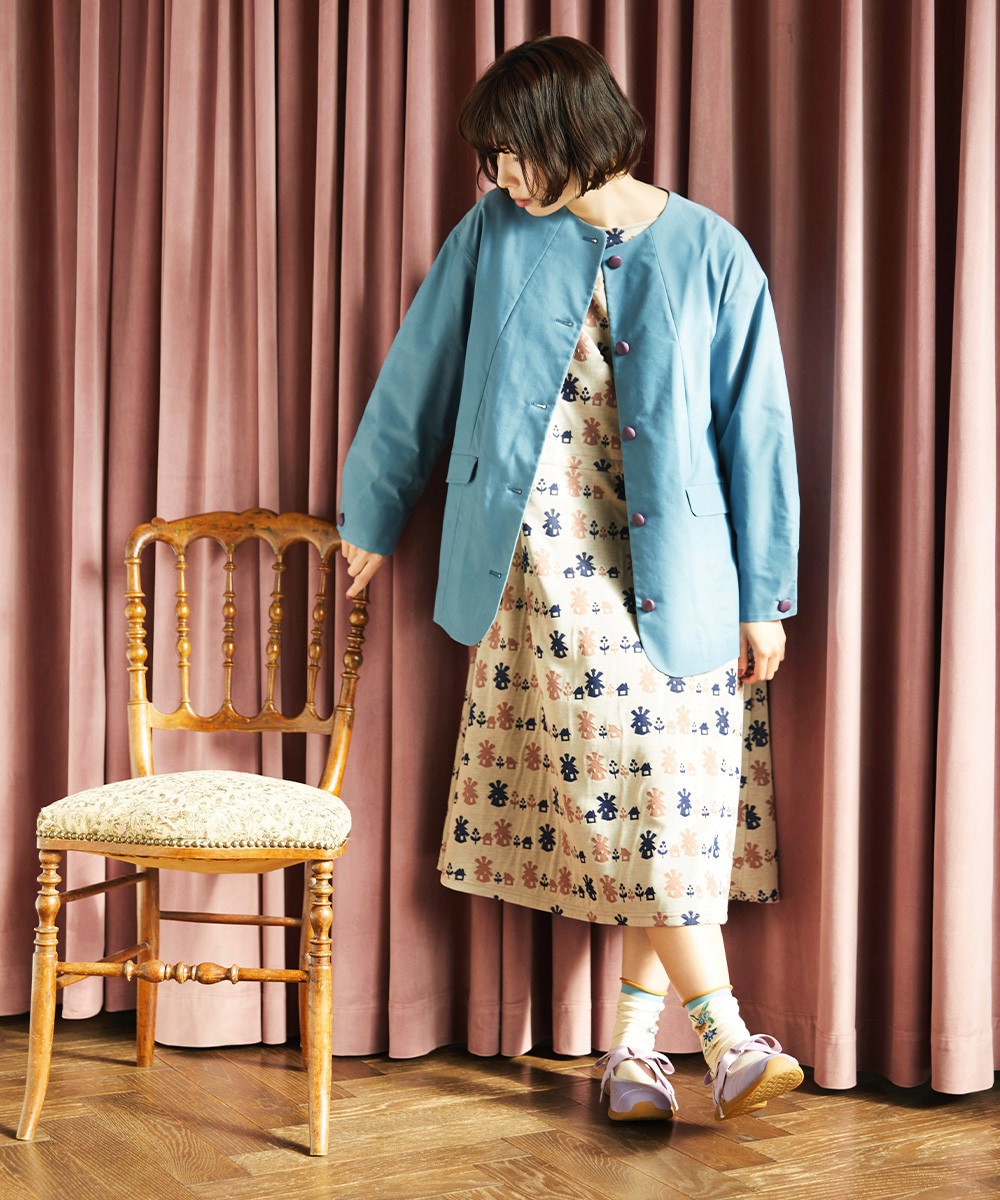 オシャレな春カラー 裏地プリントミドル丈コート