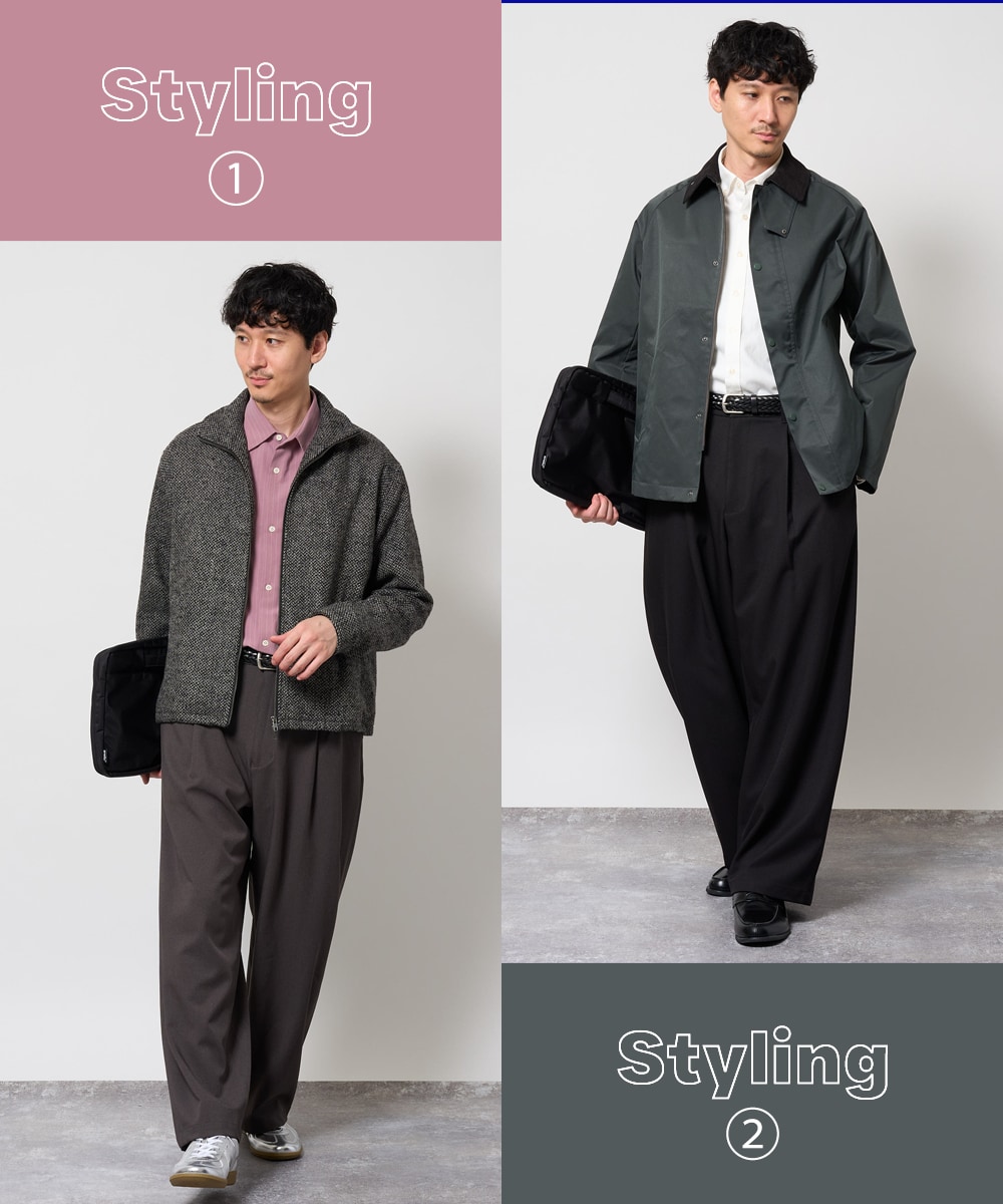 【イージーケア/洗濯機で洗える/撥水/毛玉になりにくい/ストレッチ】ツイルストレッチワンタックカーブパンツ