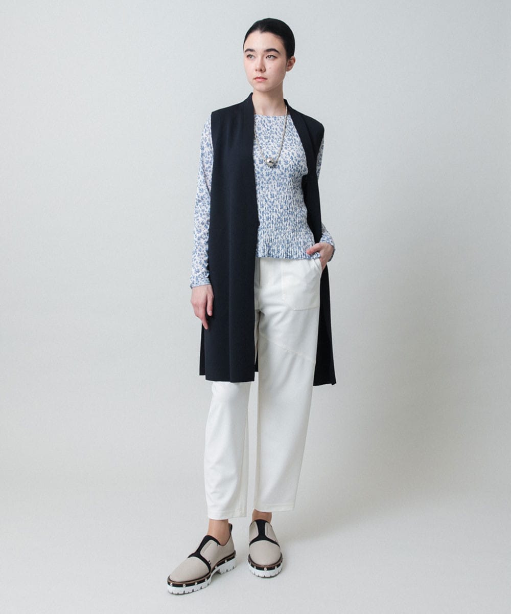 幾何プリントプリーツデザインカットソー /洗える