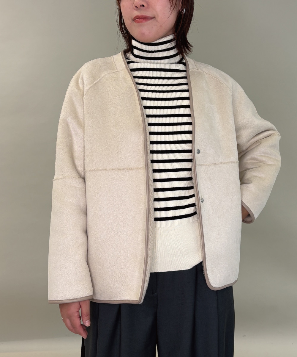 【2WAY】リバーシブルノーカラーショートコート