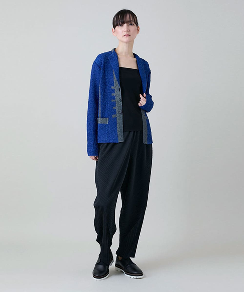 プリーツバイカラージャケット /洗える