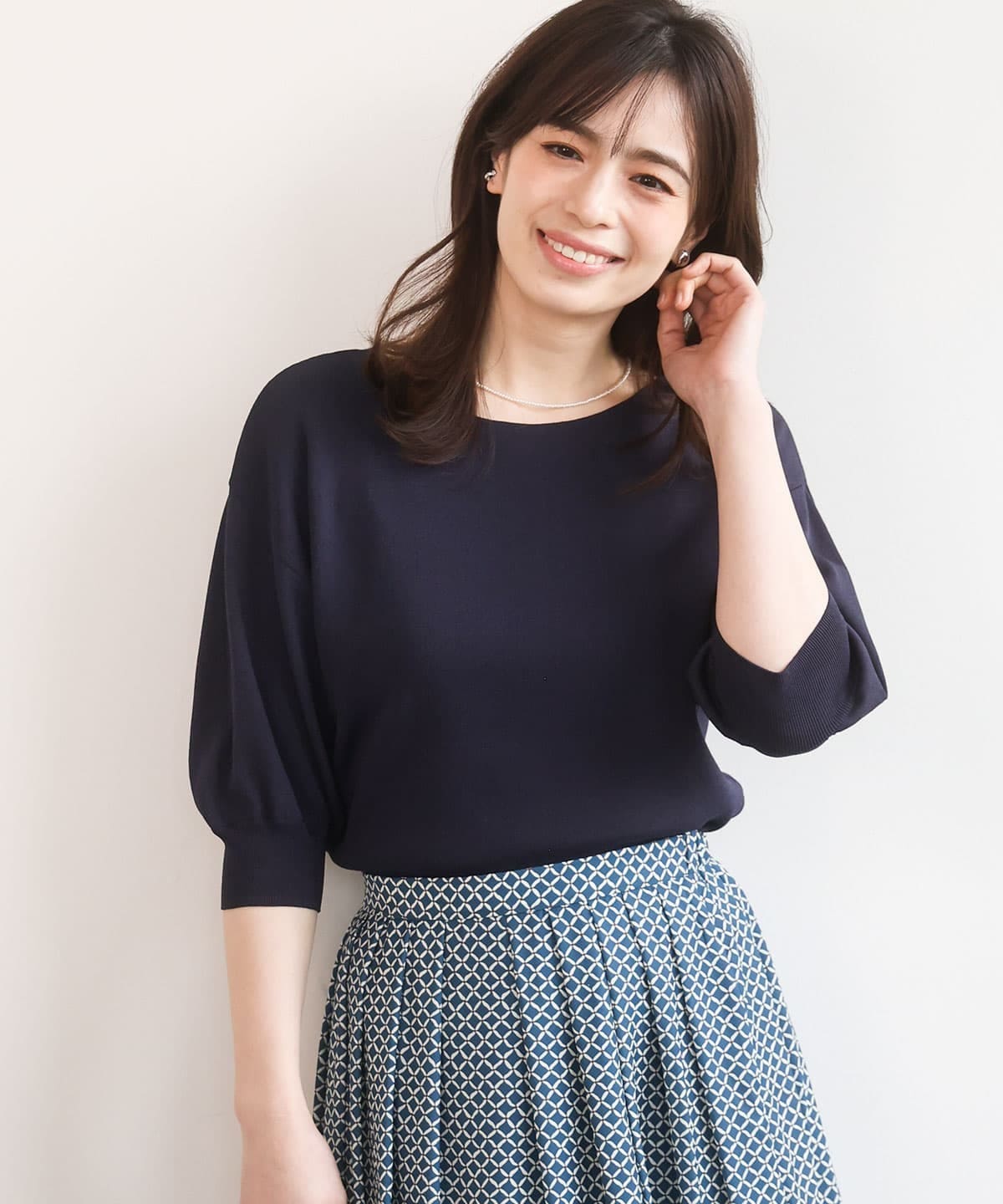 ハイゲージ五分袖ニット/接触冷感/洗える/WEB限定サイズあり