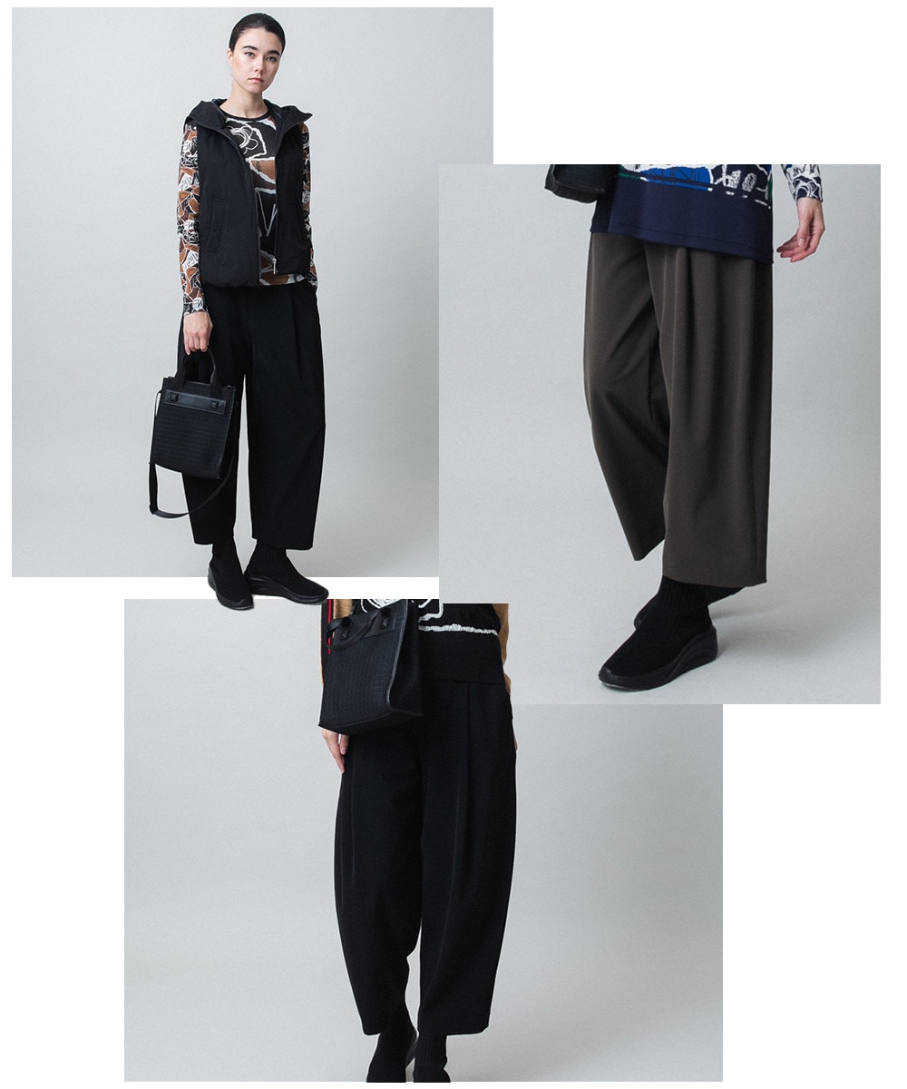 タックドレープセミワイドパンツ/洗える