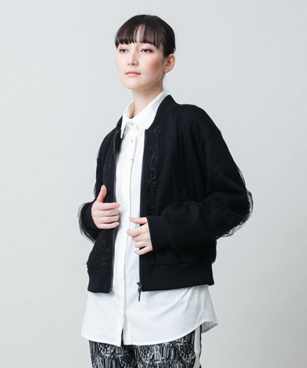 チュールレイヤードダンボールニットブルゾン