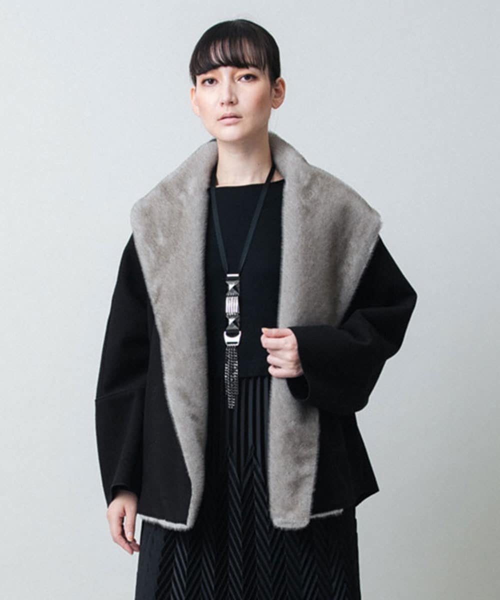 【ブラック：WEB/京王百貨店新宿店限定カラー】ショールカラーウールライクショートコート