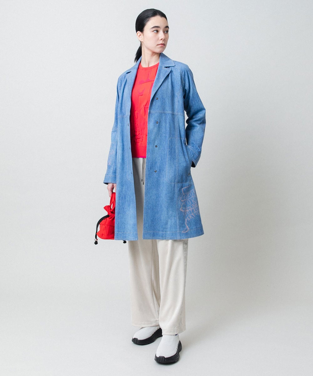 メッセージプリントデニムロングコート