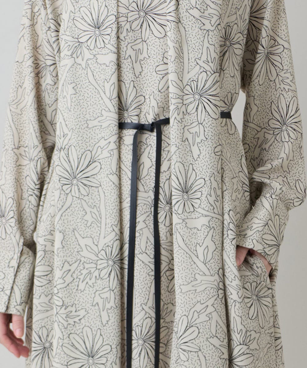 ラインフラワードレープワンピース /日本製/洗える