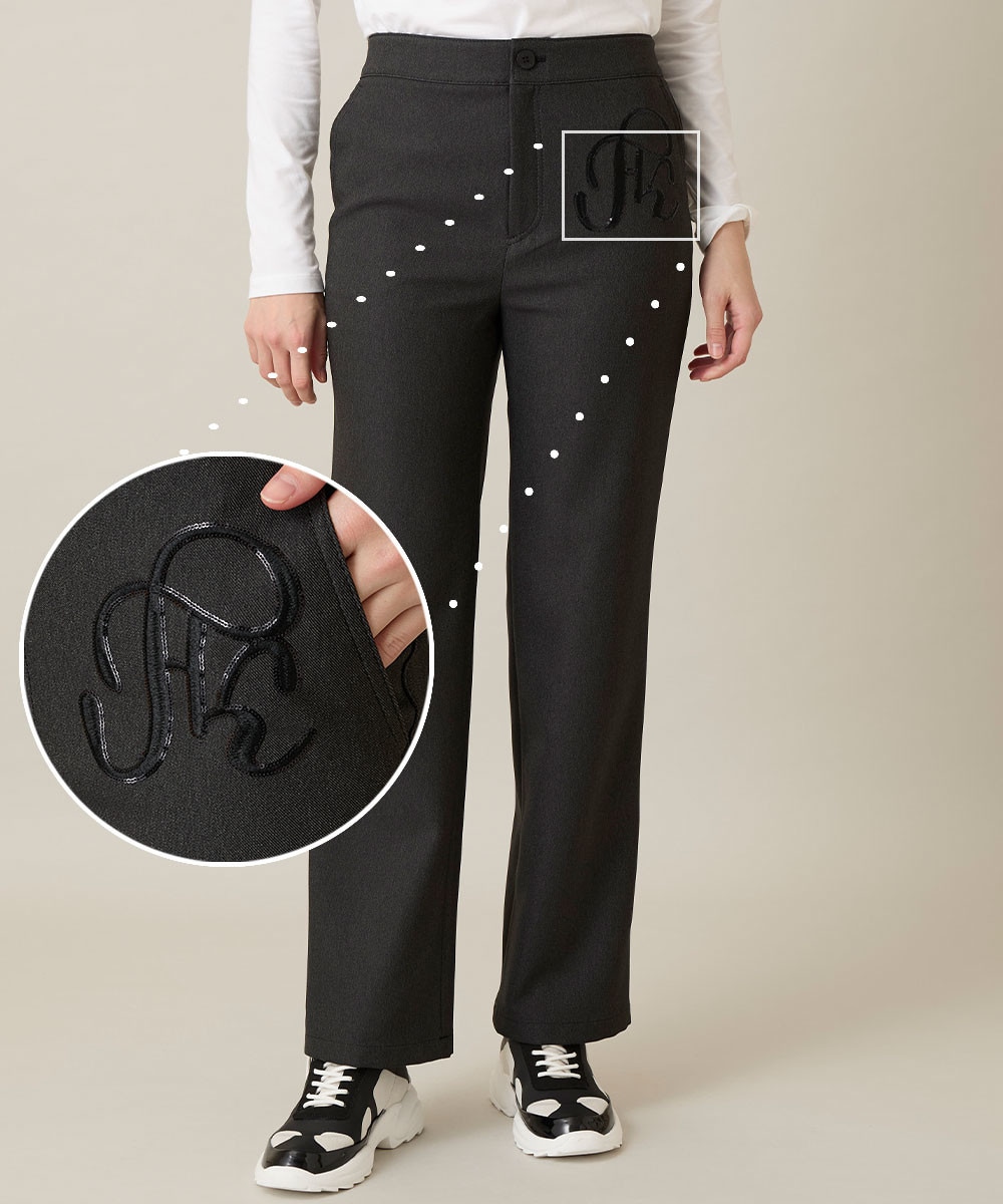 スパンコールロゴデニムライクパンツ /日本製/洗える