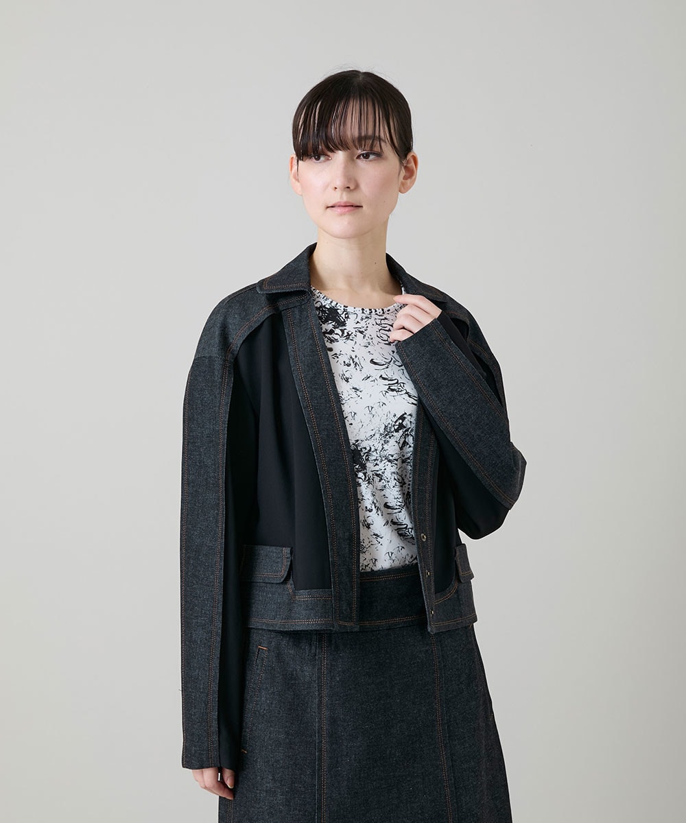 異素材ドッキングシアーデニムジャケット /洗える