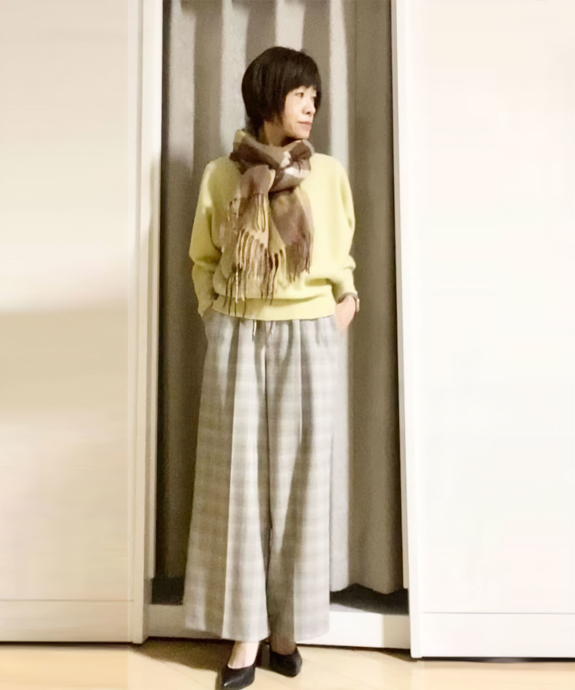 ウエストドローストリングで調整しやすいのが嬉しい。