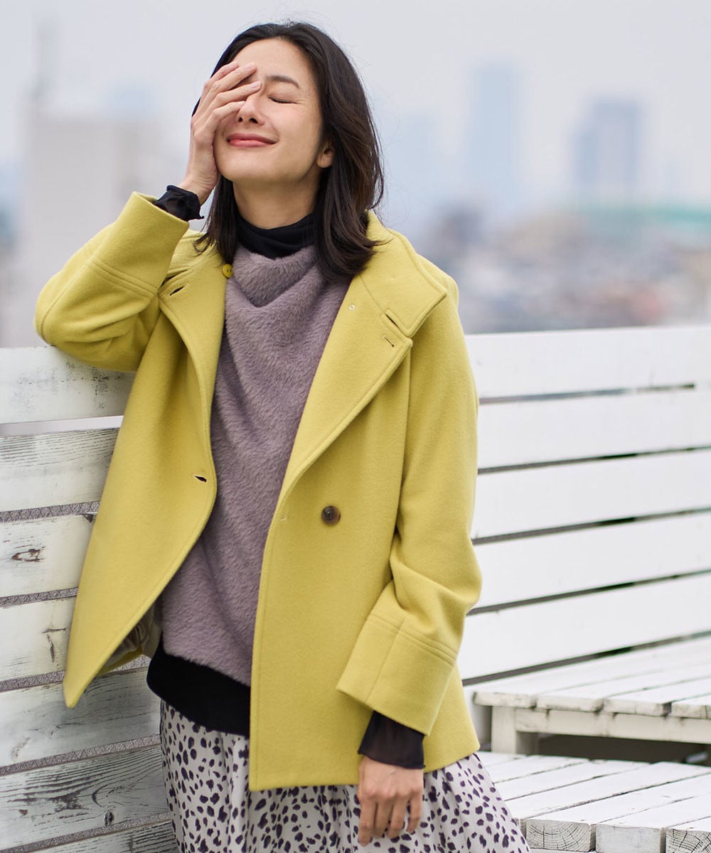 スーパー100ミドルスタンドカラーウールコートのコーディネート