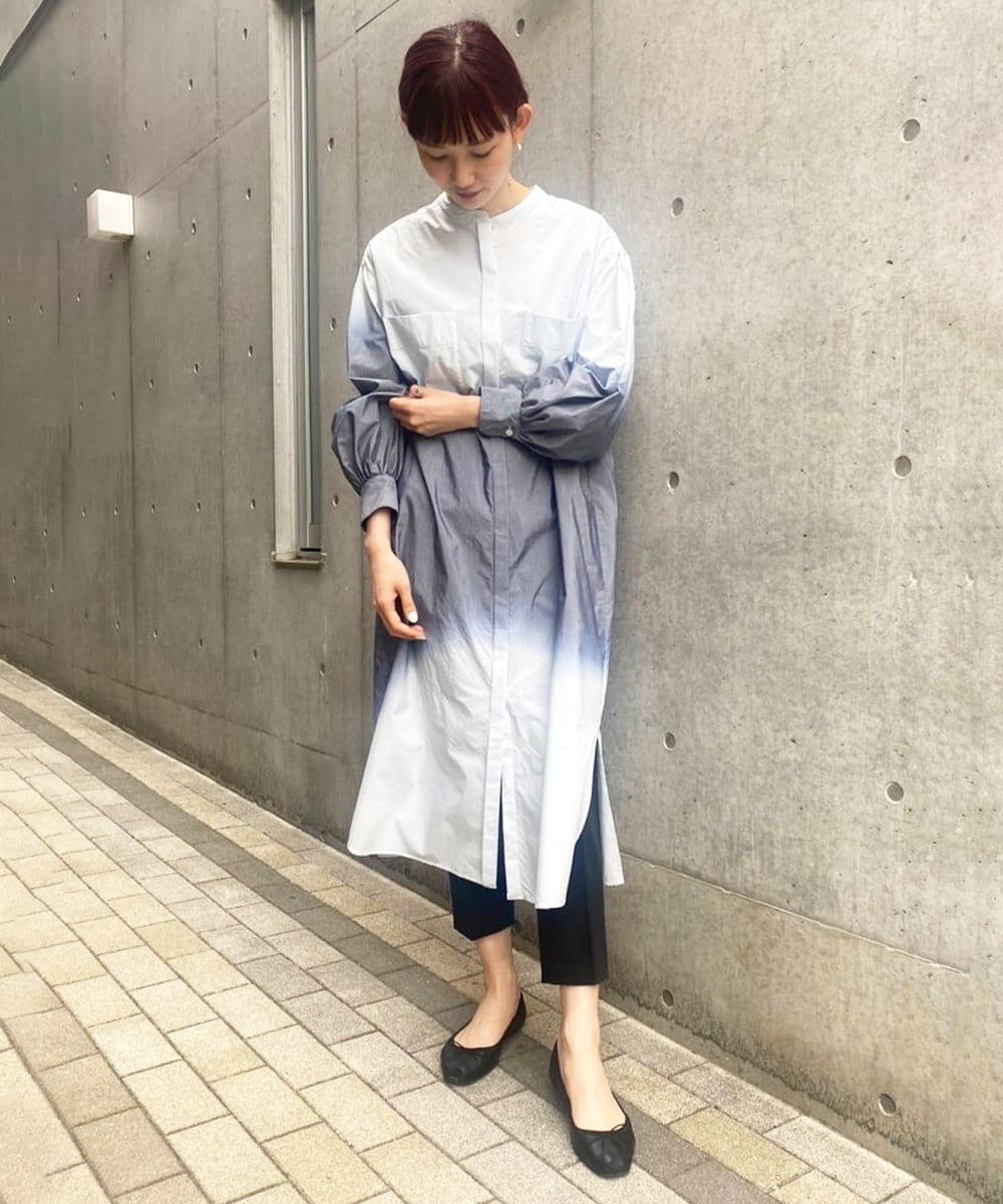  グラデーション染め　ロングシャツワンピース[ダブルネームライン]