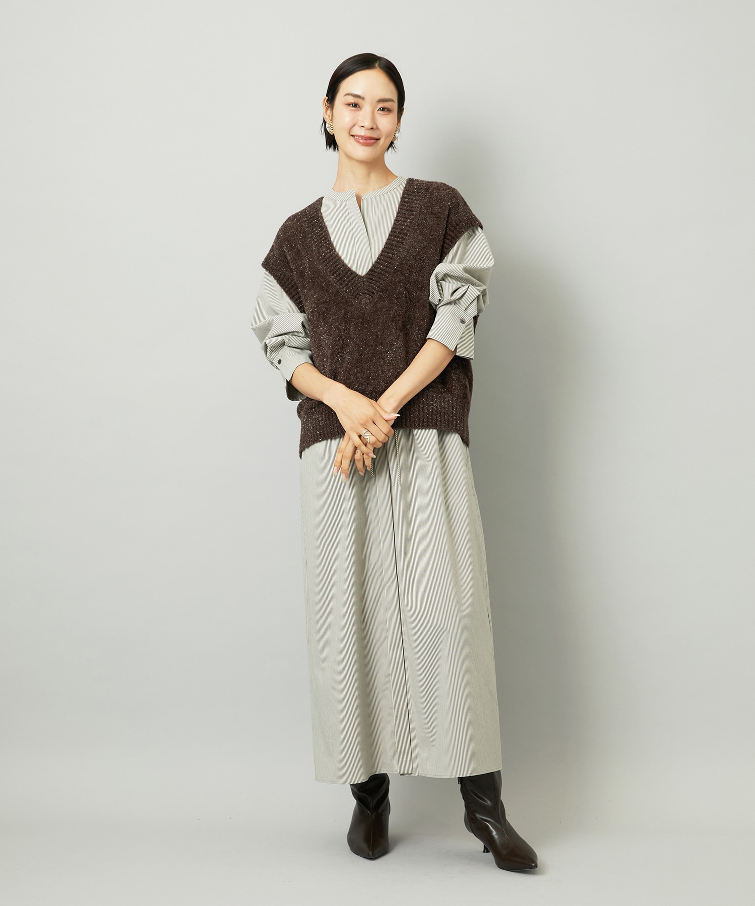 ニットベスト×ワンピース