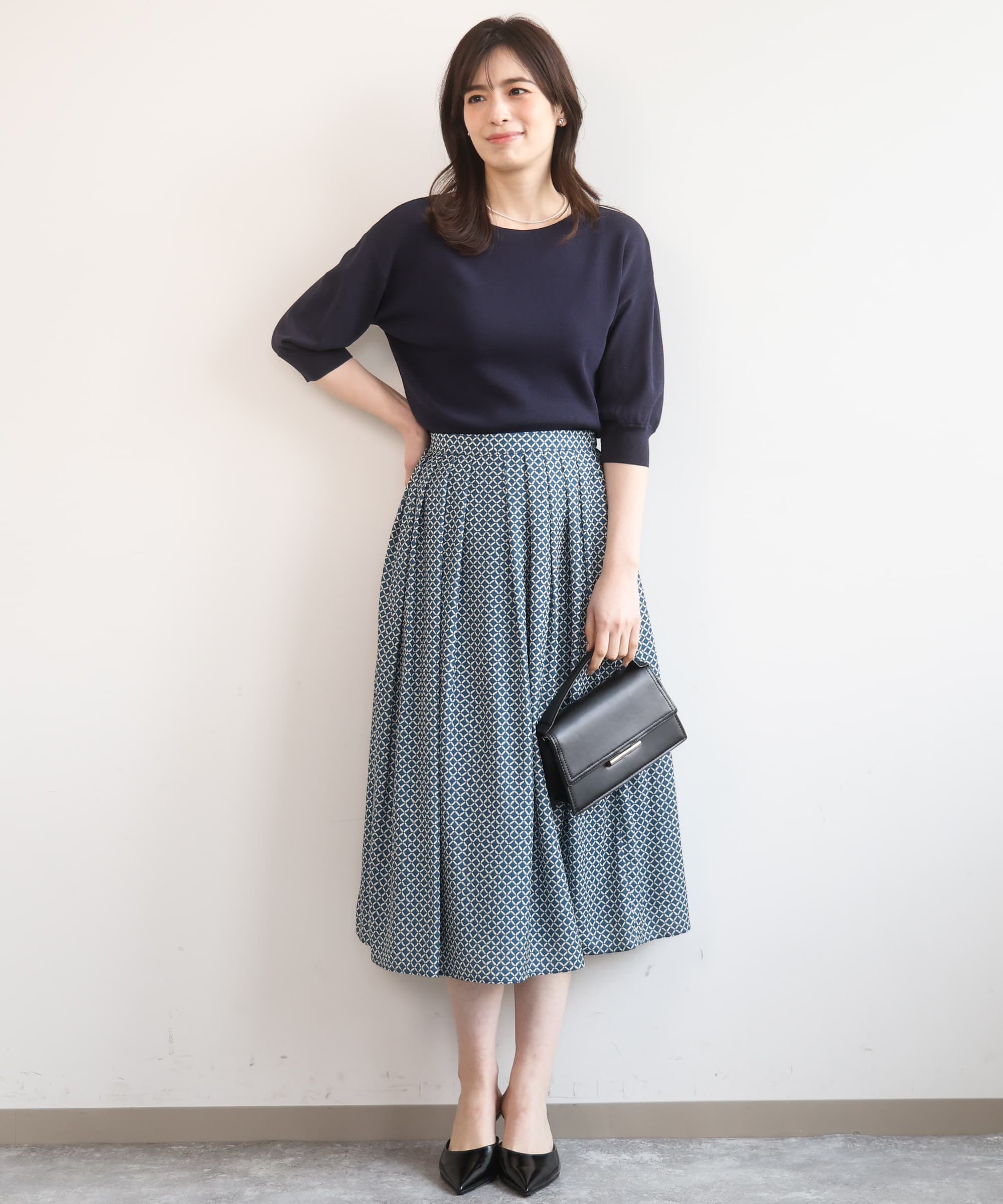 ハイゲージ五分袖ニット/接触冷感/洗える/WEB限定サイズあり