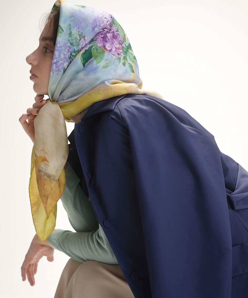 Still- life print silk scarf
