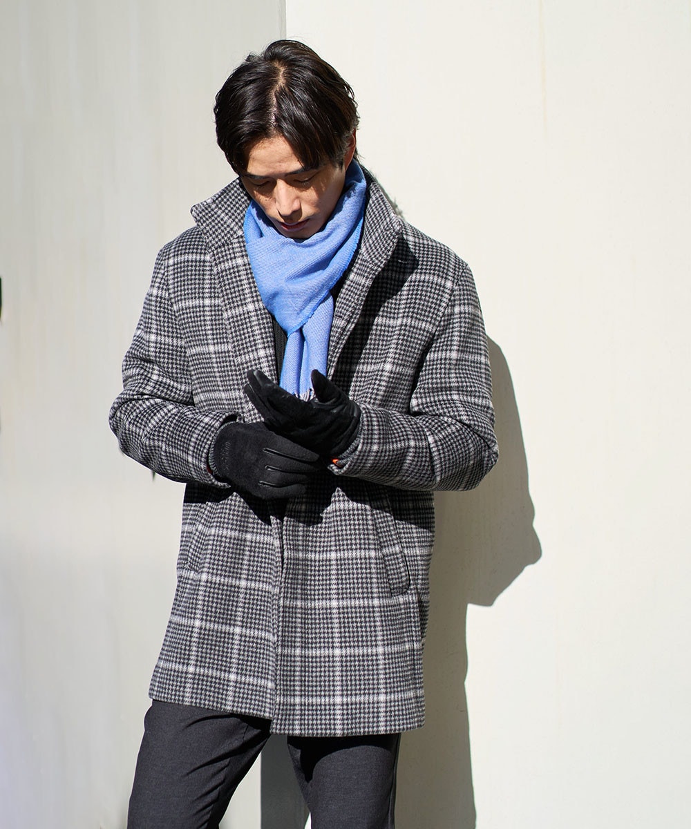 ウールライトビーバーチェックスタンドカラージャケット