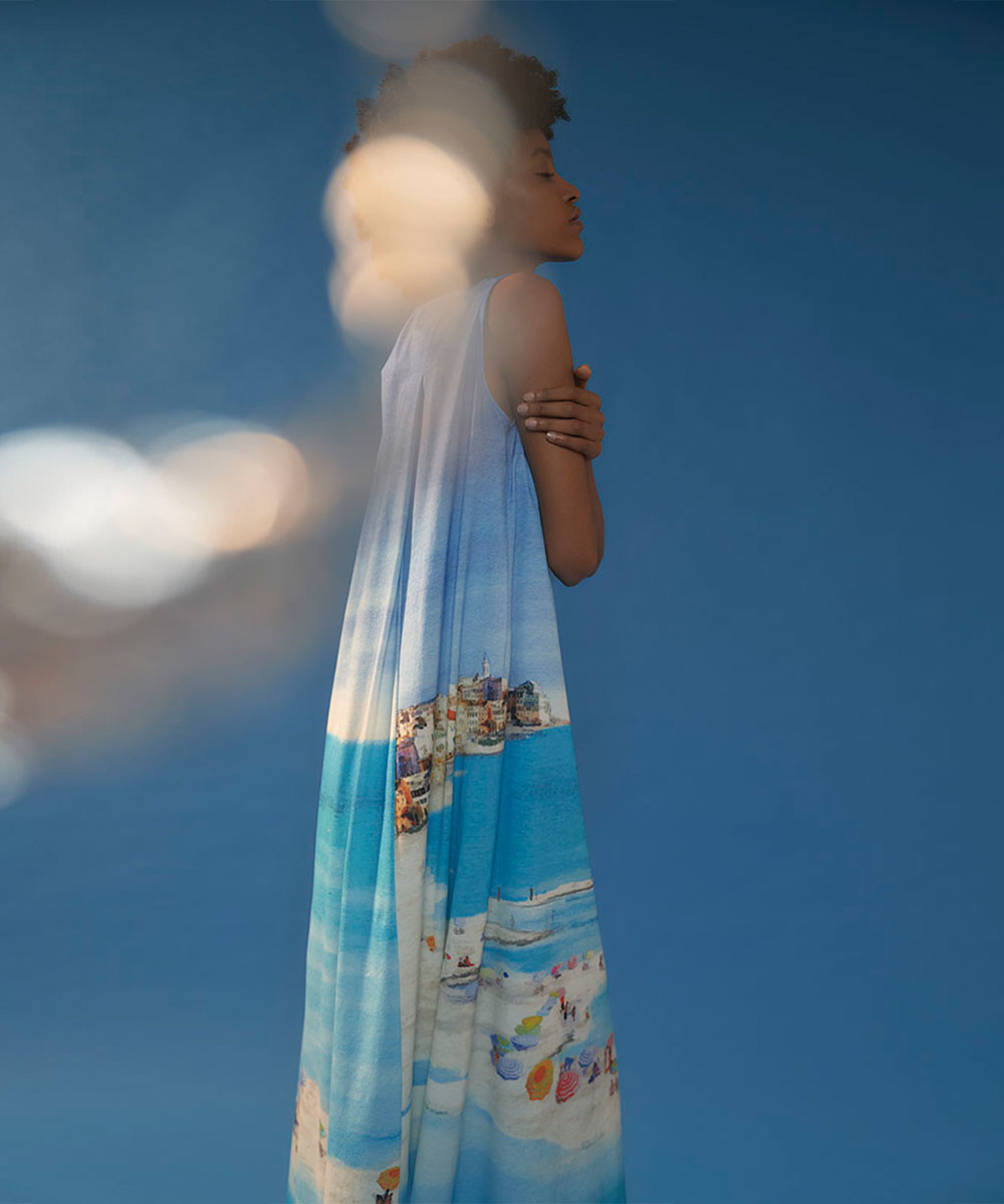 Beach side print jearsey dress