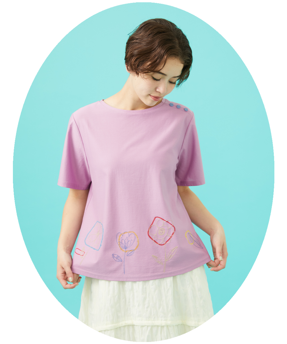 Escala floral フラワー刺繍クラフトTシャツ