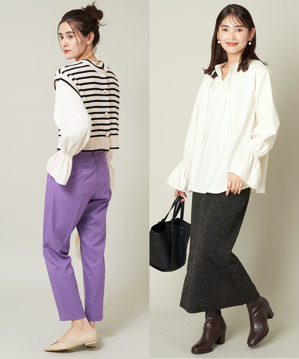 クロップドニットベスト&フリルネックブラウス