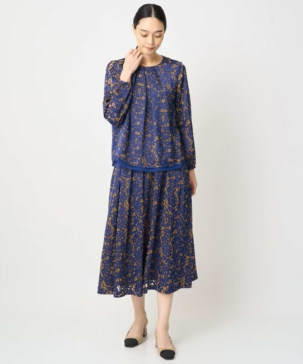フラワーオパールプリントブラウス×スカート