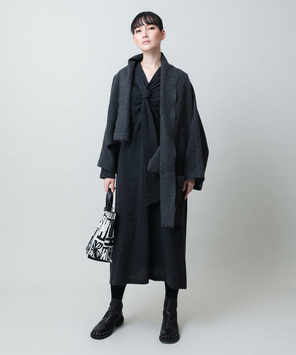 ストールカラーデザインショートコート /日本製