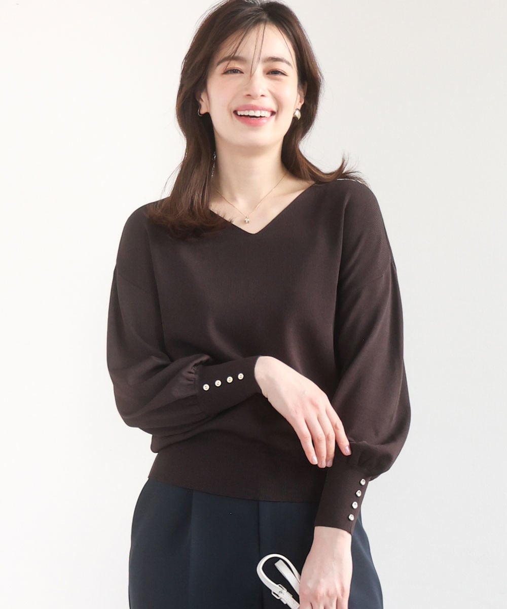 ハイゲージVネックニット/接触冷感/UVカット/洗える/WEB限定サイズあり