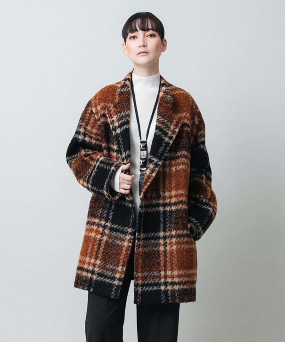 シャギーチェックテーラードコート