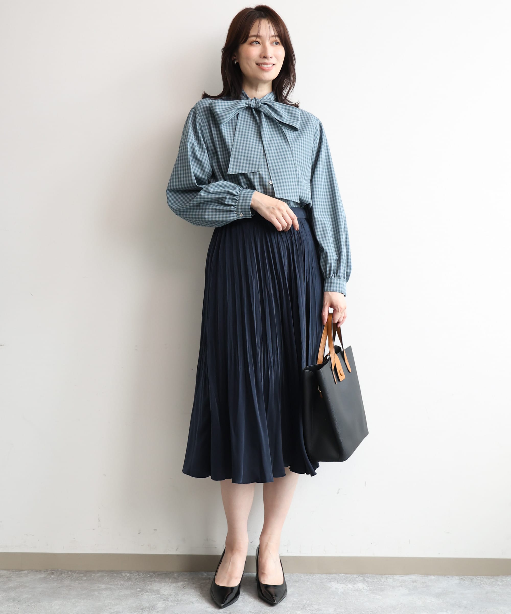 オンブレーチェック2WAYブラウス/洗濯機で洗える/WEB限定サイズあり