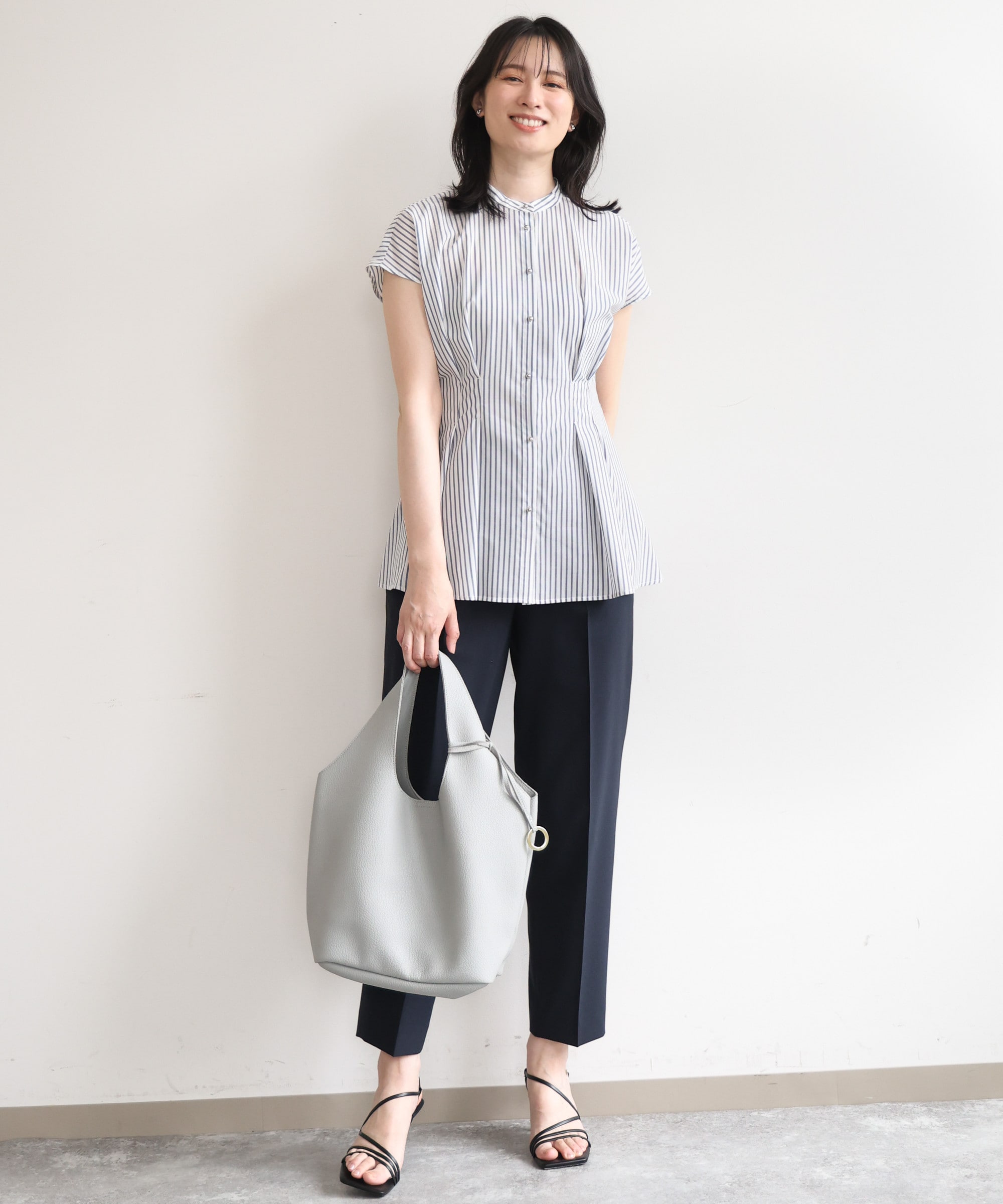 ストライプローンブラウス/接触冷感/通気性/透湿性/WEB限定サイズあり