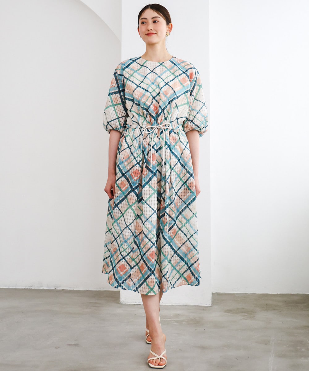 チェックギャザーワンピース