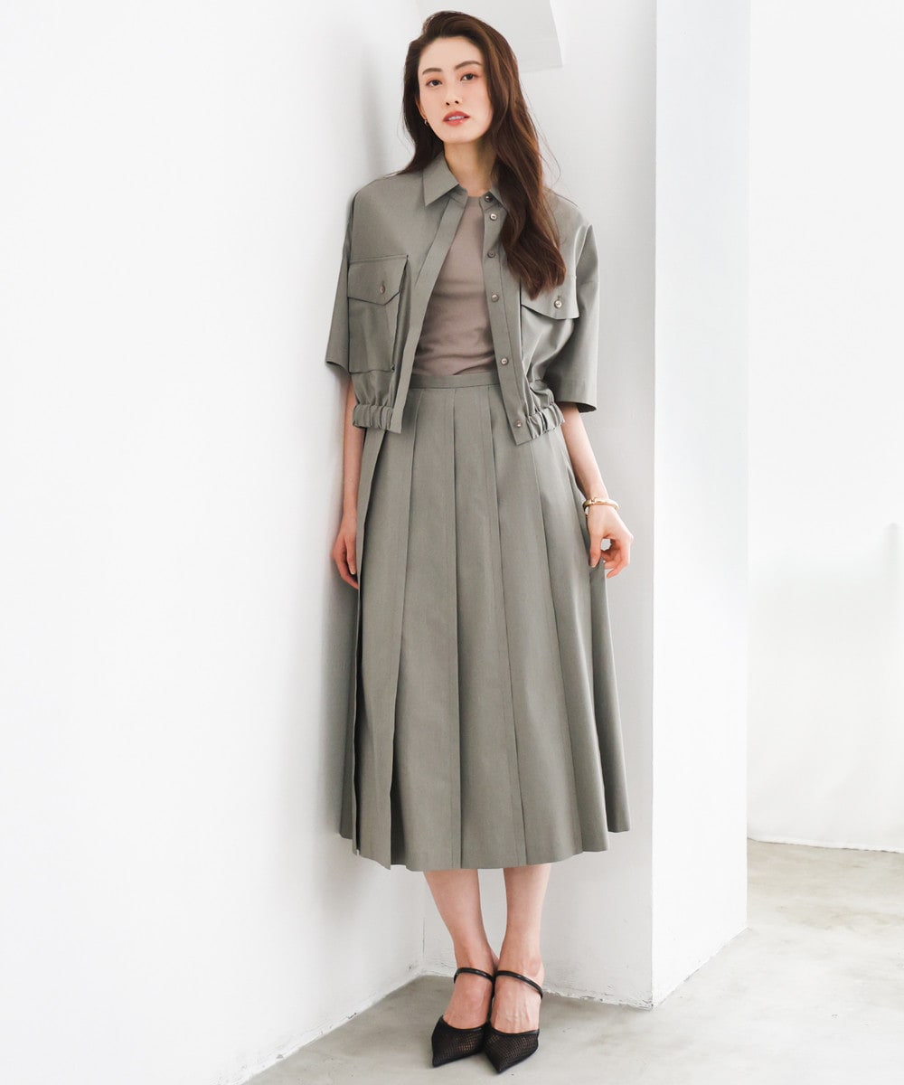 シャツブルゾン×プリーツスカート