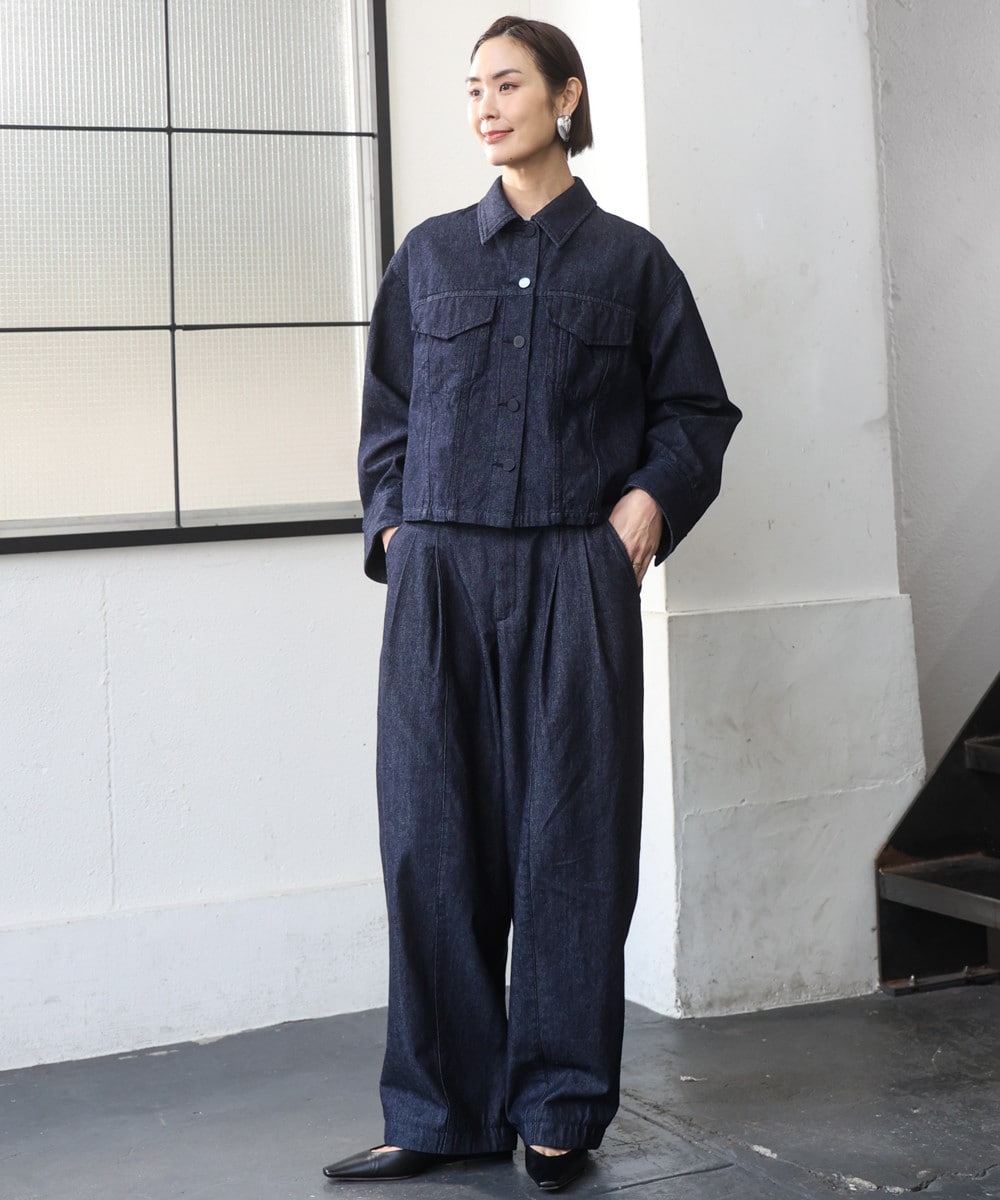 デニムブルゾン×デニムパンツ