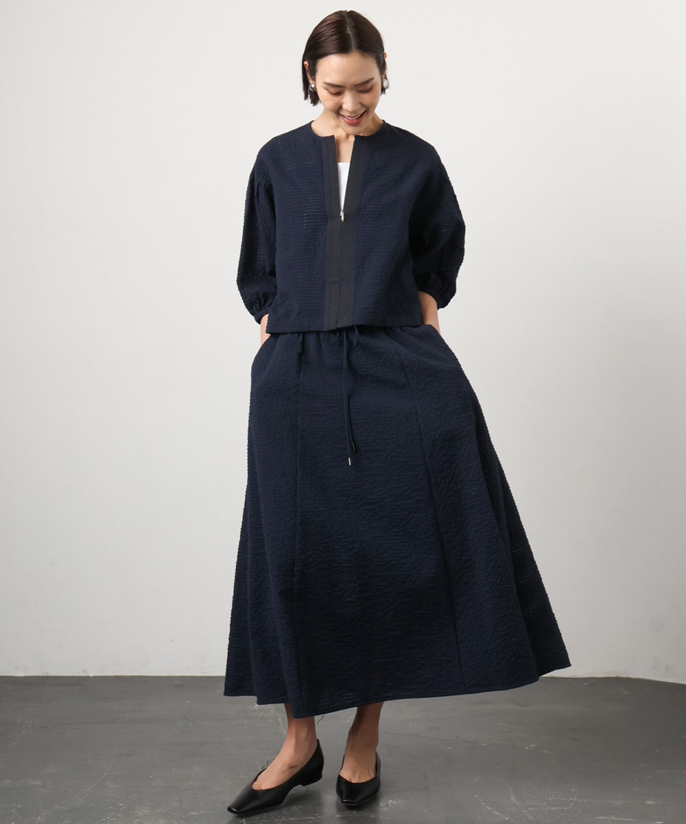 ノーカラーブルゾン×ギャザースカート