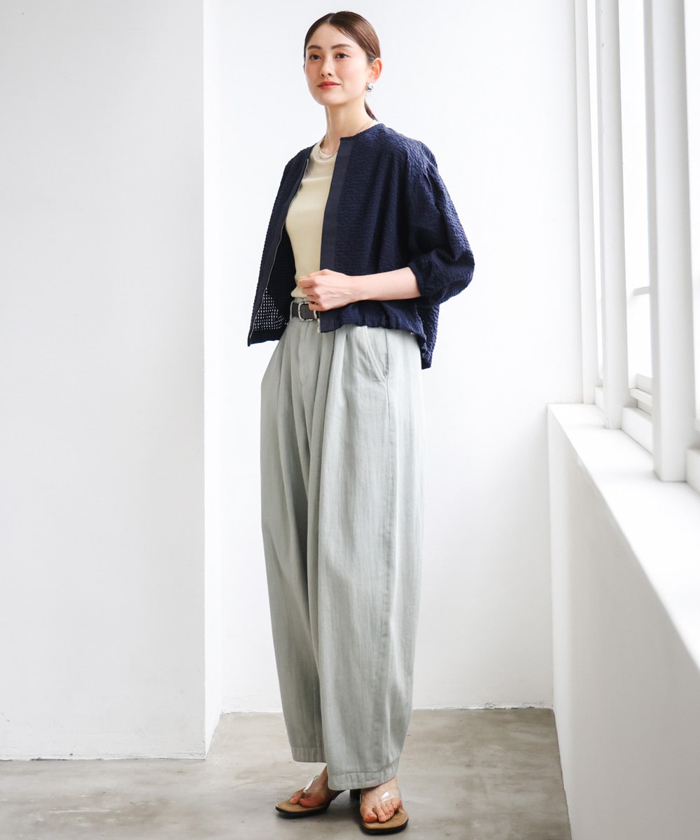 ノーカラーブルゾン×ギャザースカート