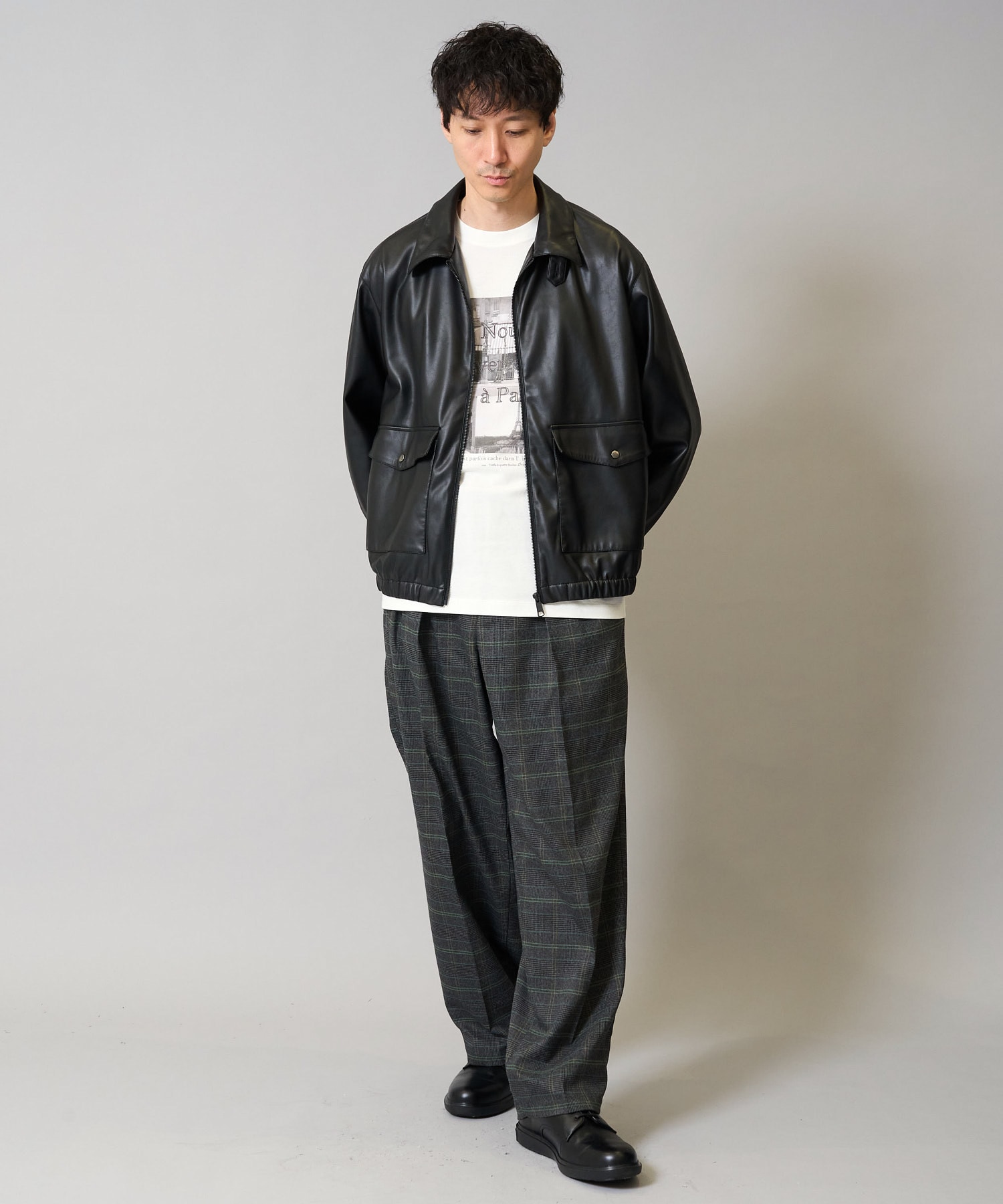 フェイクレザーブルゾン