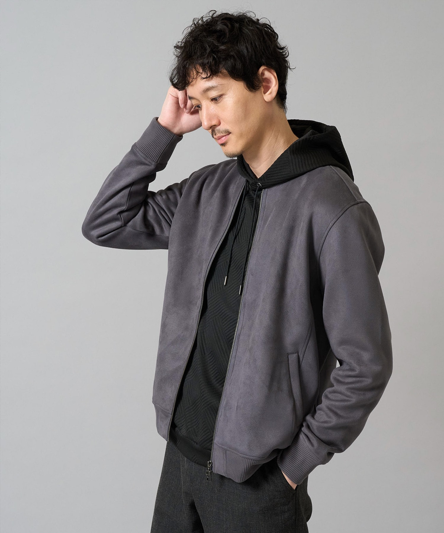 フェイクスエードリブブルゾン