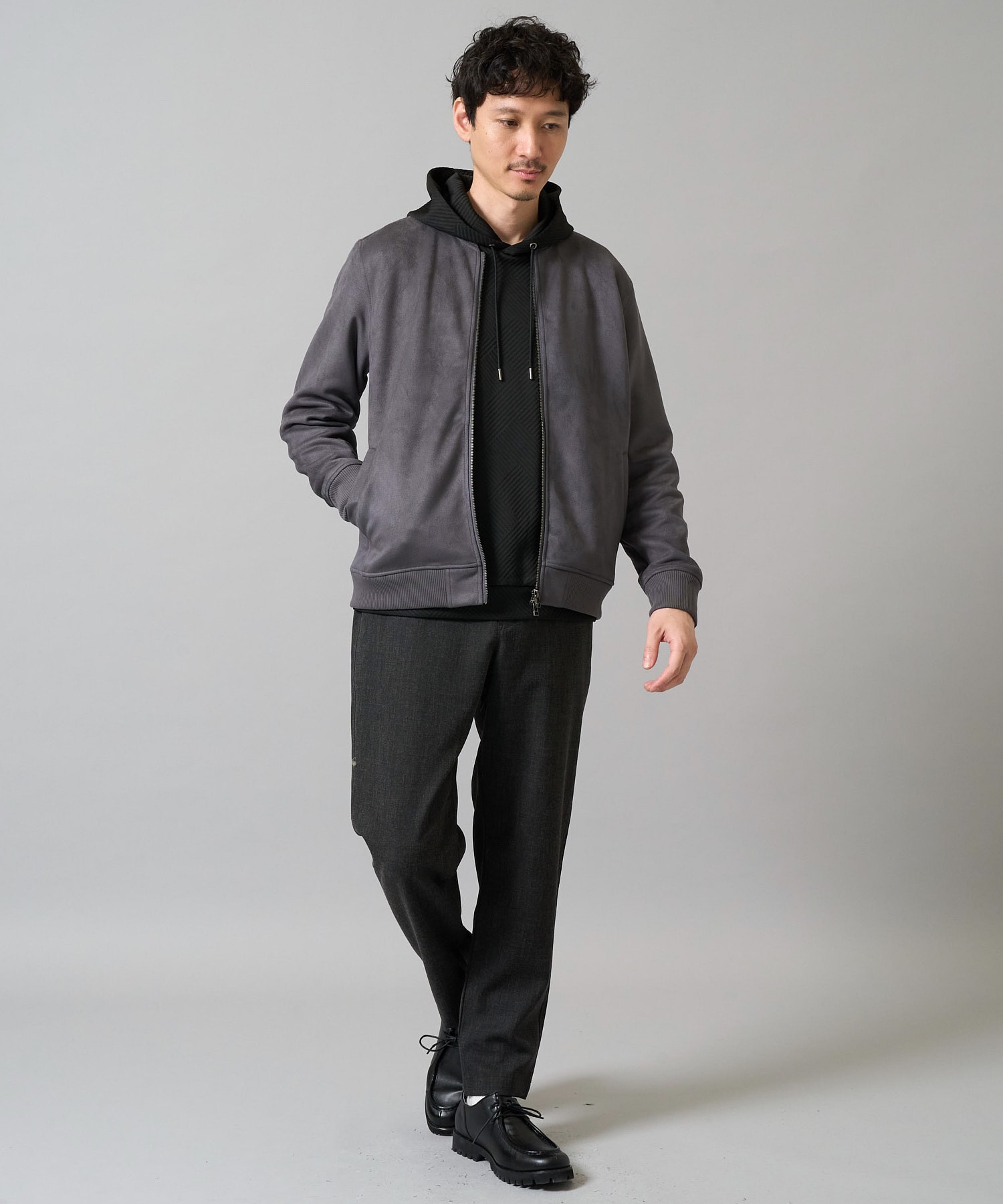 フェイクスエードリブブルゾン